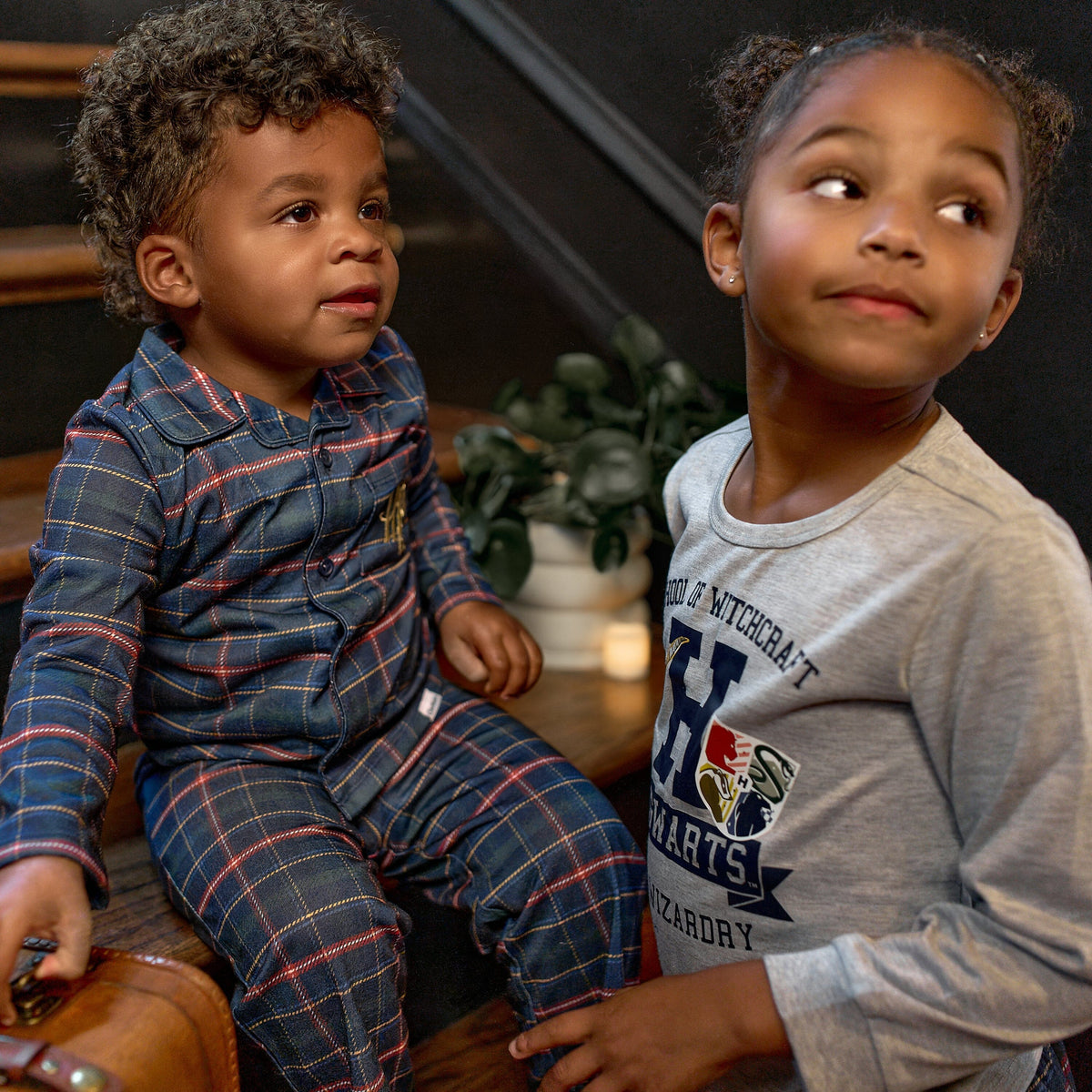 2-Piece Infant & Toddler Neutral Hogwarts Navy Plaid Button Up Pajamas sleepwear Gerber® 