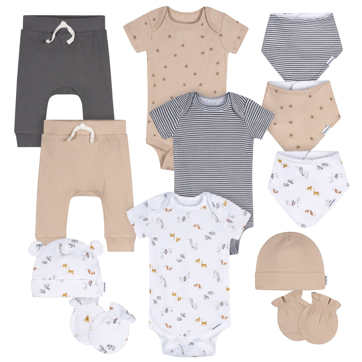 12-Piece Baby Neutral Safari Bundle Set Bundle Gerber Childrenswear 