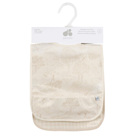 2-Pack Baby Neutral Tan Wipeable Bibs