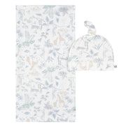 2-Piece Baby Boys Ivory Blue Palms Swaddle Blanket & Hat Set Gerber® 