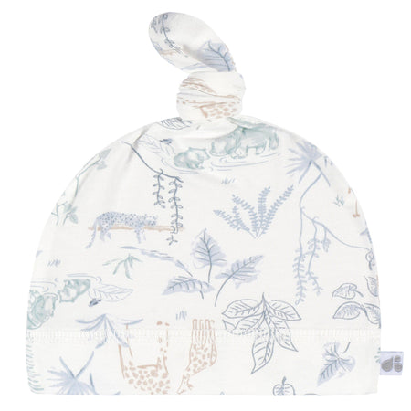 2-Piece Baby Boys Ivory Blue Palms Swaddle Blanket & Hat Set