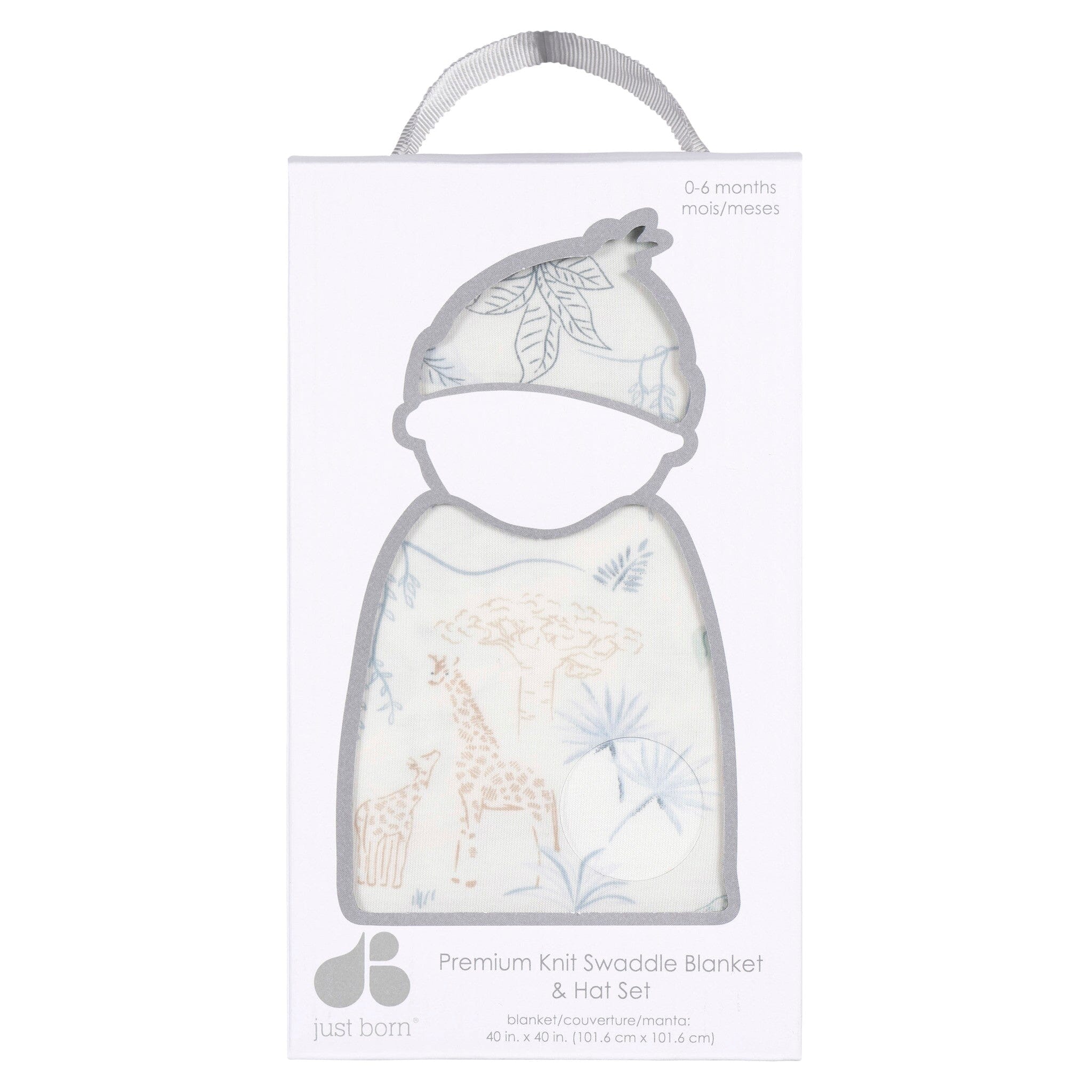 2-Piece Baby Boys Ivory Blue Palms Swaddle Blanket & Hat Set Gerber® 