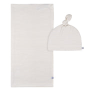 2-Piece Baby Neutral Tan Stripe Swaddle Blanket & Hat Set Gerber® 
