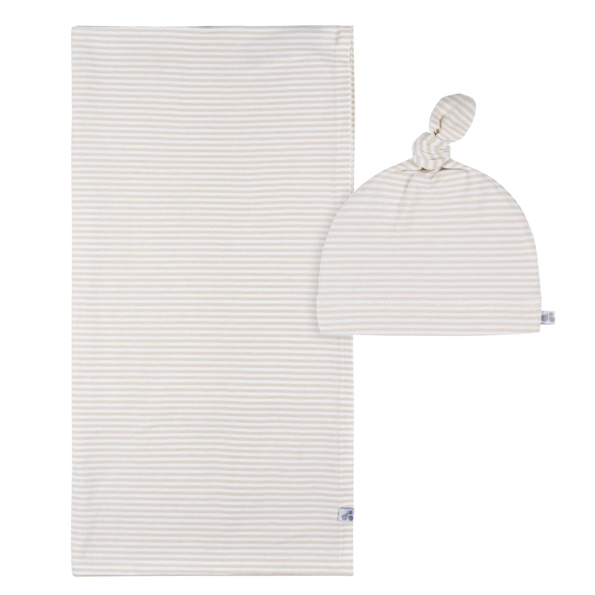 2-Piece Baby Neutral Tan Stripe Swaddle Blanket & Hat Set Gerber® 