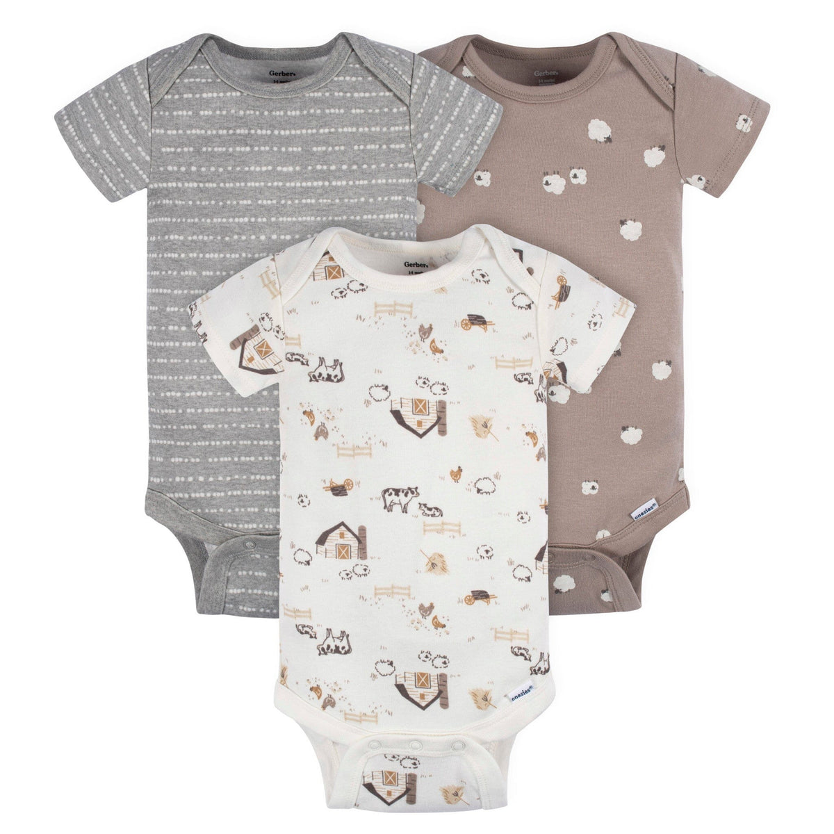 3-Pack Baby Neutral Farming Short Sleeve Onesies® Bodysuits Onesies Bodysuits Gerber® 