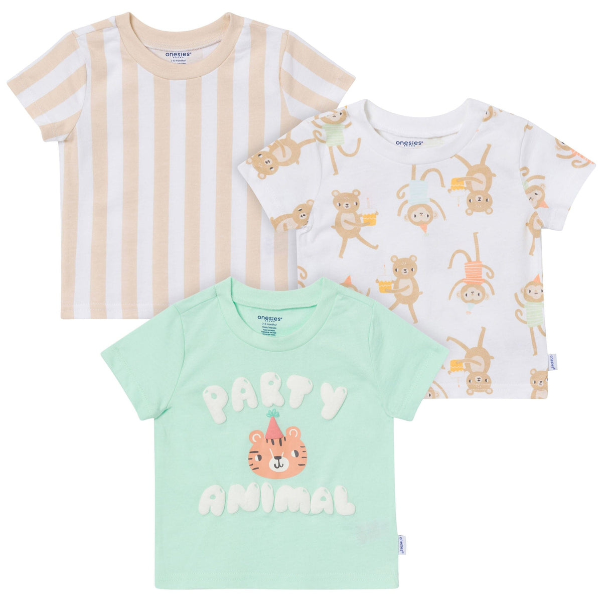 3-Pack Baby Neutral Party Animal Tshirt Tops Gerber® 