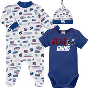 3-Piece Baby Boys New York Giants Bodysuit, Sleep 'N Play & Cap Set
