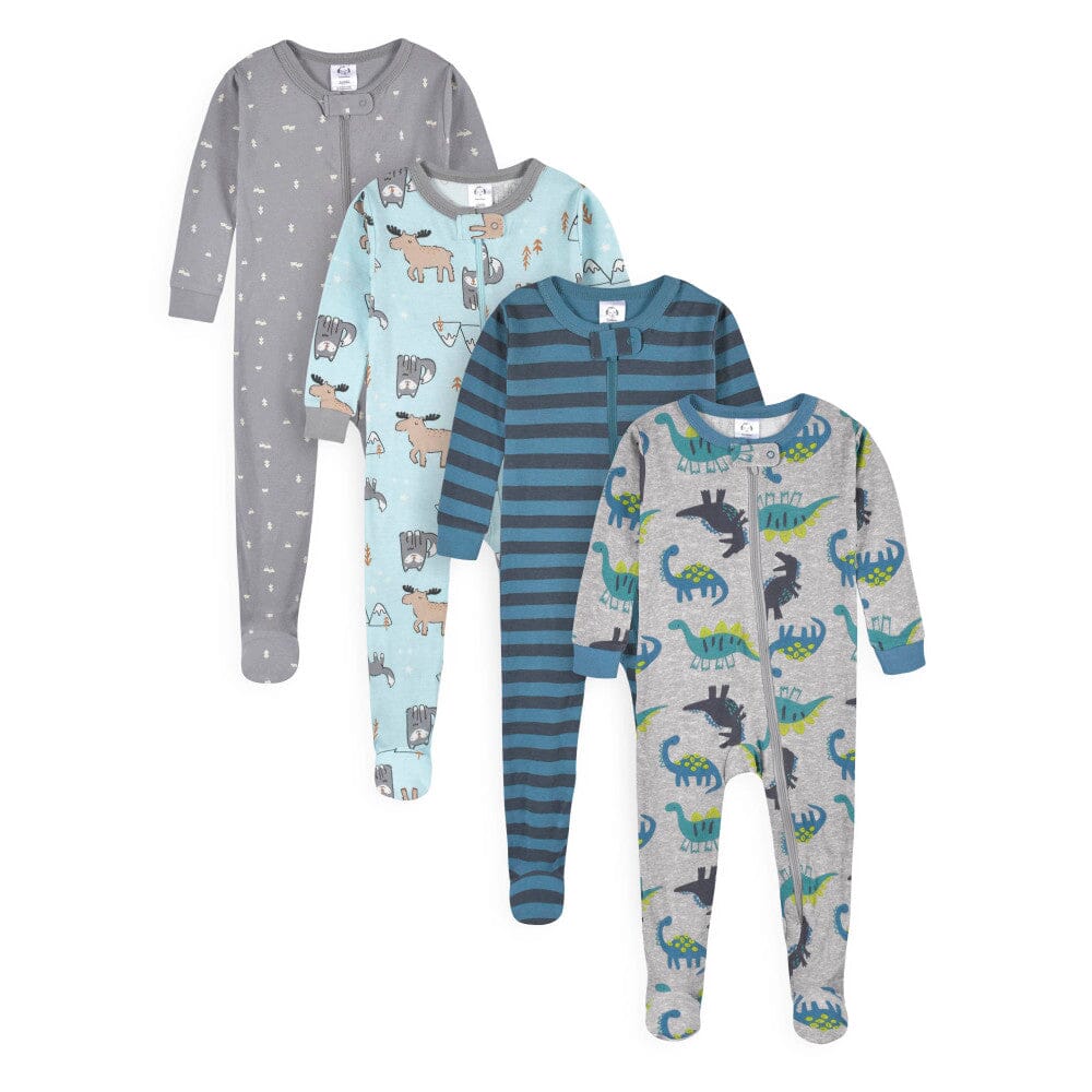 4-Pack Baby & Toddler Boys Dino & Artic Animals Snug Fit Footed Cotton Pajamas Sleepwear Gerber® 