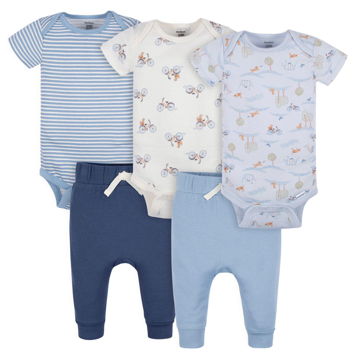 5-Pack Baby Boys Puppy Playground Short Sleeve Onesies® Bodysuits and Pants