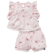 2-Piece Baby Girls Light Pink Floral Ruffled Sleeve Top & Cuffed Shorts Set outfits-doorbusters modern moments™ by Gerber® 