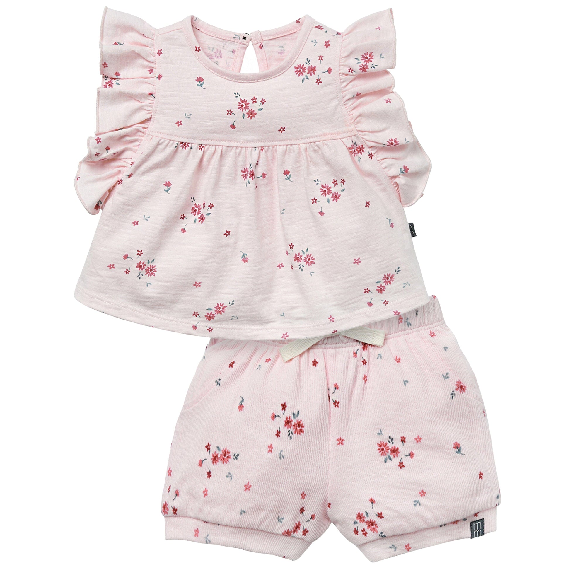 2-Piece Baby Girls Light Pink Floral Ruffled Sleeve Top & Cuffed Shorts Set outfits-doorbusters modern moments™ by Gerber® 