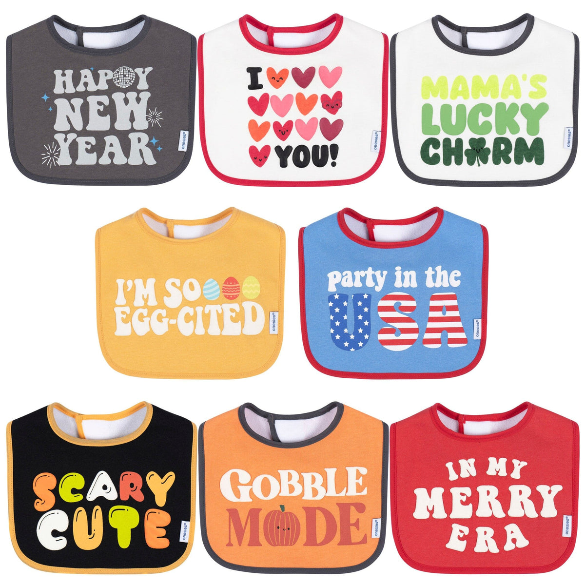 8-Pack Baby Neutral Holiday Drooling Bibs bibs Gerber® 