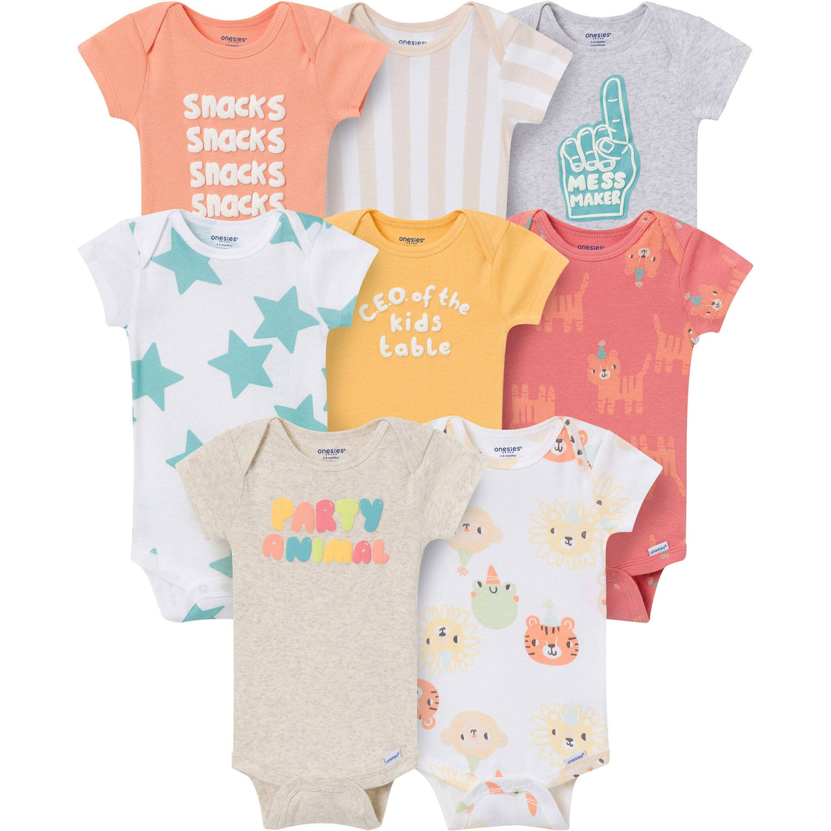 8-Pack Baby Neutral Party Animal Onesies Brand Bodysuits Onesies Bodysuits Gerber® 