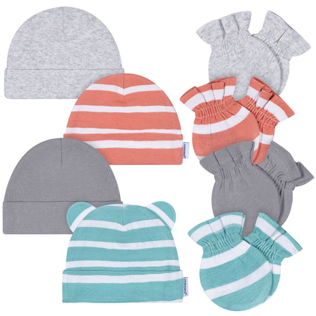8-Piece Baby Boys Stripe Cap & Mitten Set