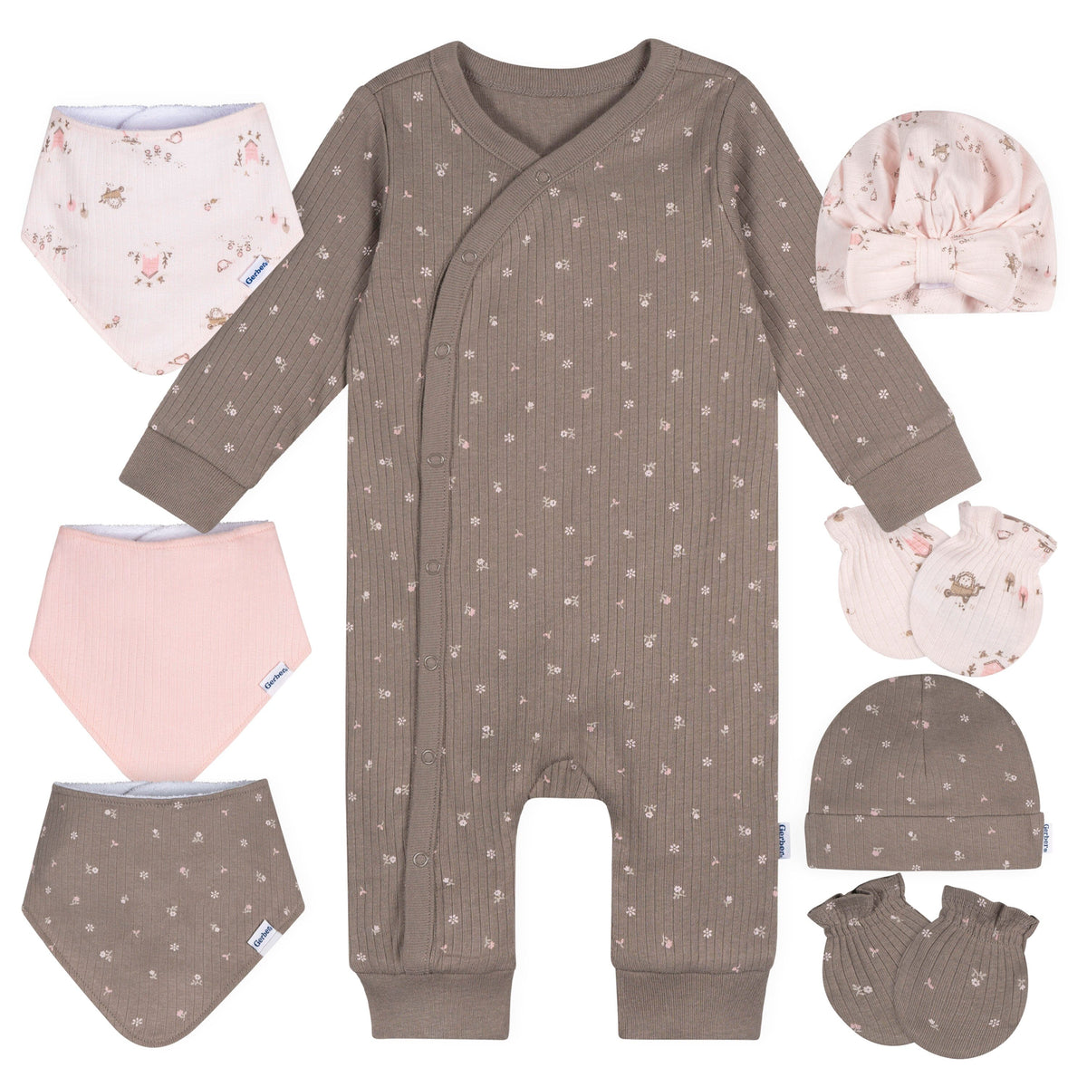 8-Piece Baby Girls Garden Footless Pajama and Accessories Bundle Gerber Childrenswear 