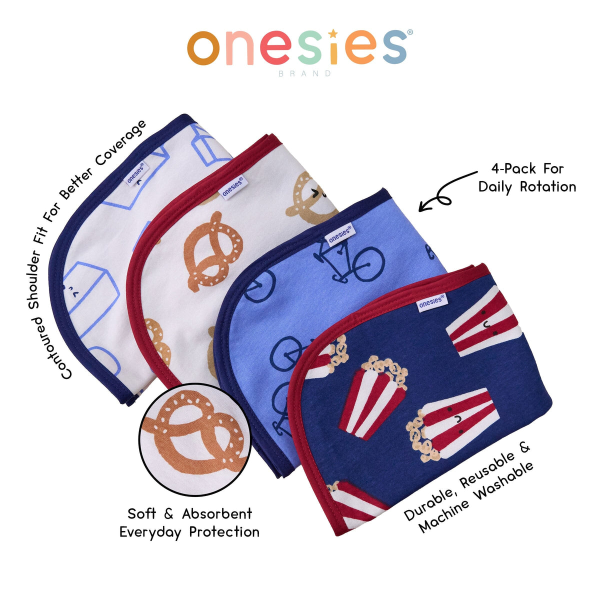 4-Pack Baby Boys Popcorn Burp Cloths bibs Gerber® 