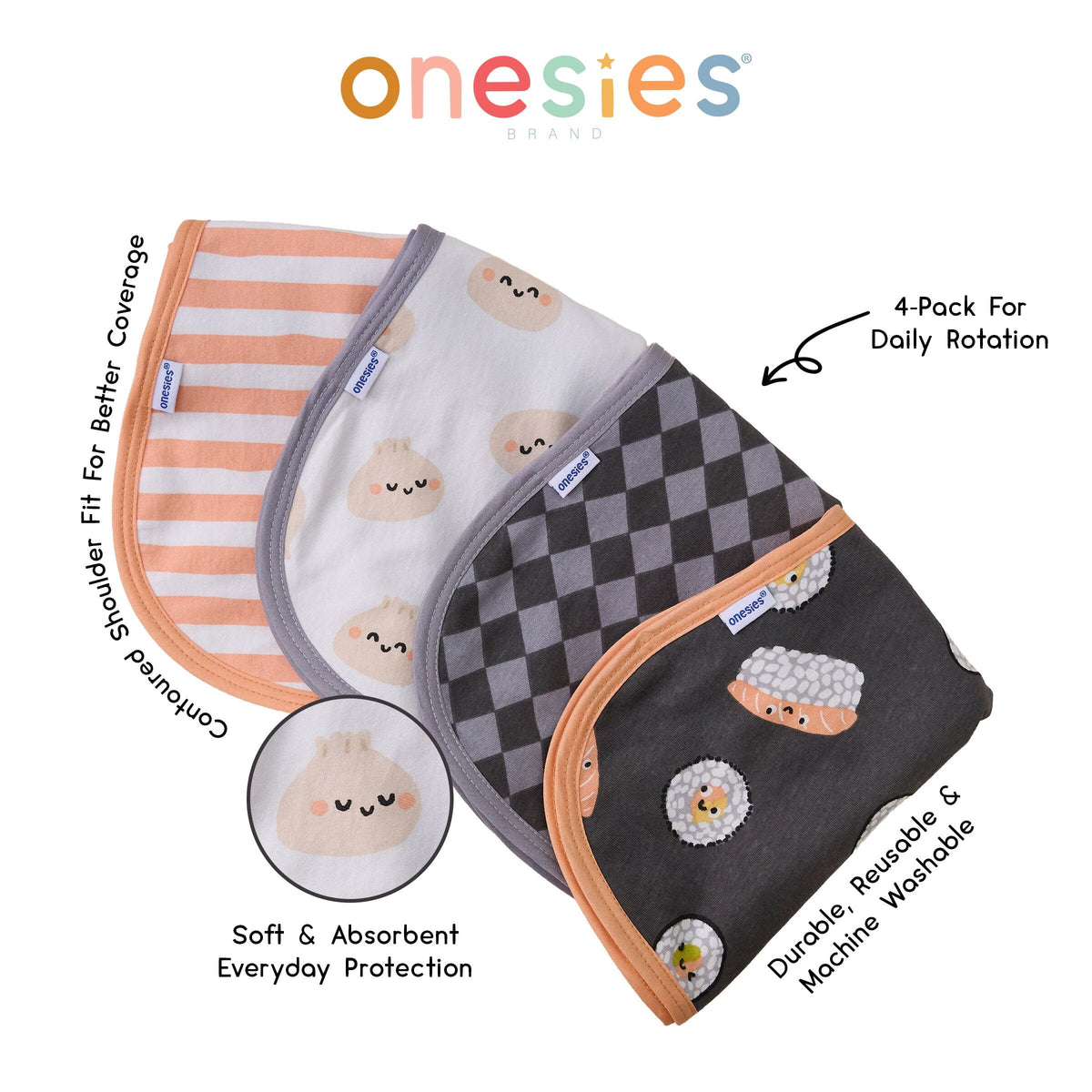 4-Pack Baby Neutral Sushi Burp Cloths bibs Gerber® 