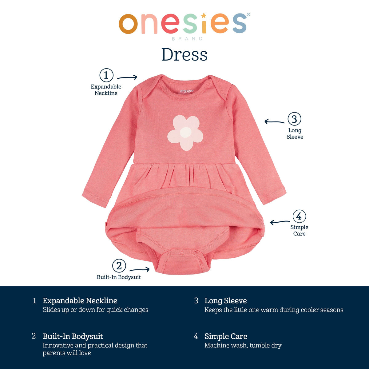 Baby Girls Pink Flower Bodysuit Dress dresses Onesies® Brand 