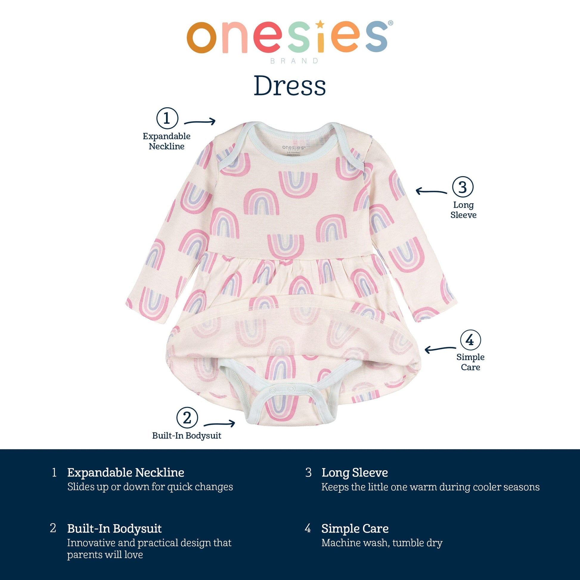 Baby Girls Ivory Rainbow Bodysuit Dress dresses Onesies® Brand 
