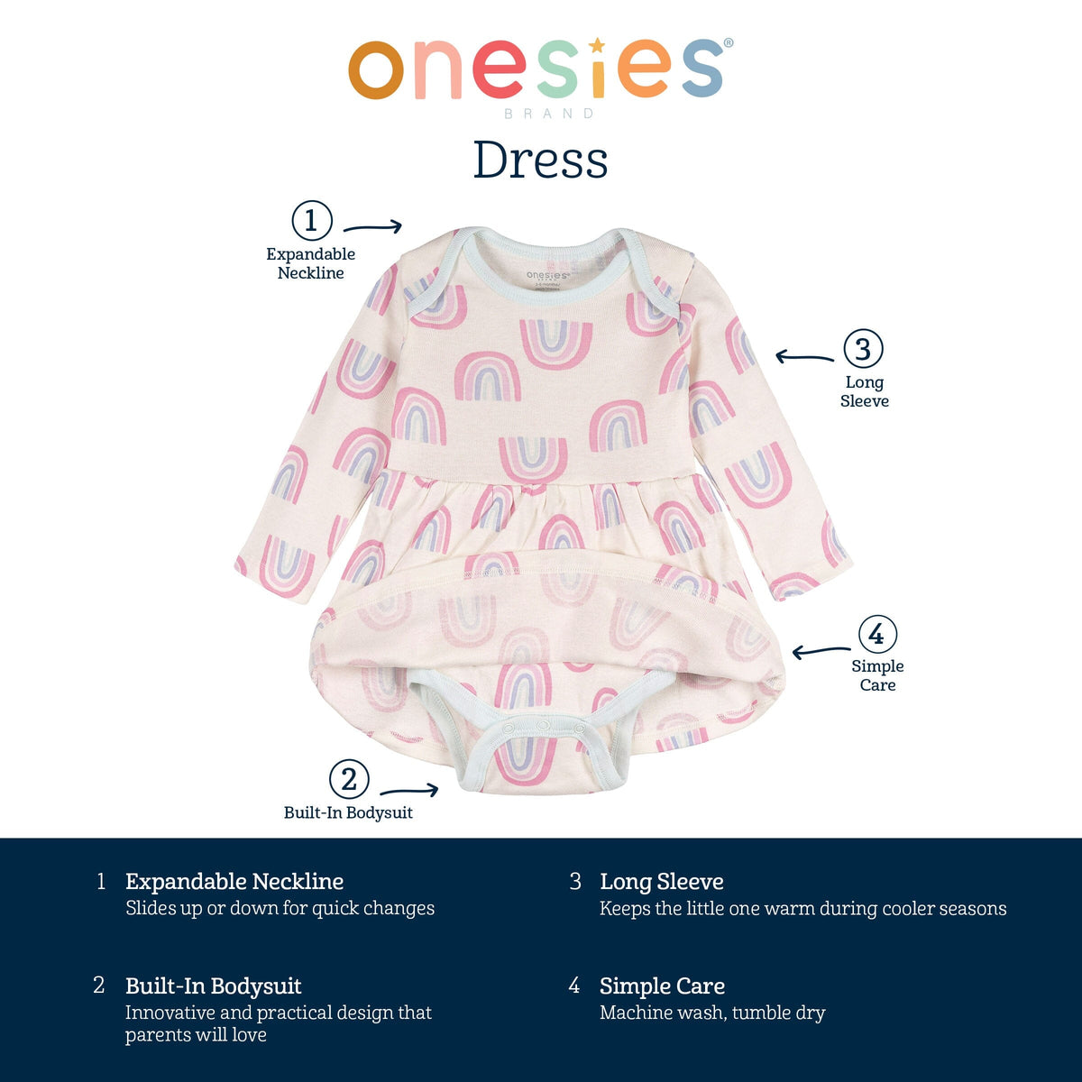 Baby Girls Ivory Rainbow Bodysuit Dress dresses Onesies® Brand 