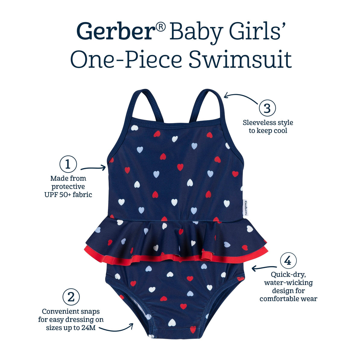 Baby & Toddler Girls UPF 50+ Americana Hearts One-Piece Swimsuit swimwear Gerber® 
