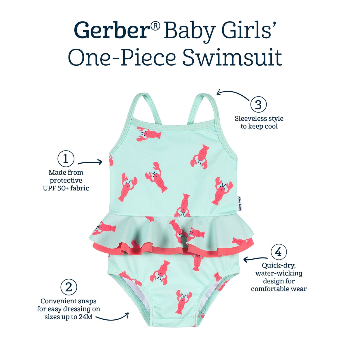 Baby & Toddler Girls UPF 50+ Lobsters One-Piece Swimsuit swimwear Gerber® 