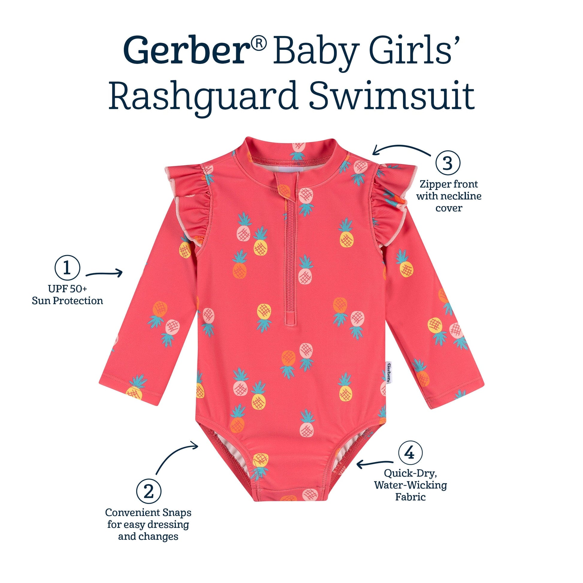 Baby Girls UPF 50+ Pink Pineapple Rash Guard swimwear Gerber® 
