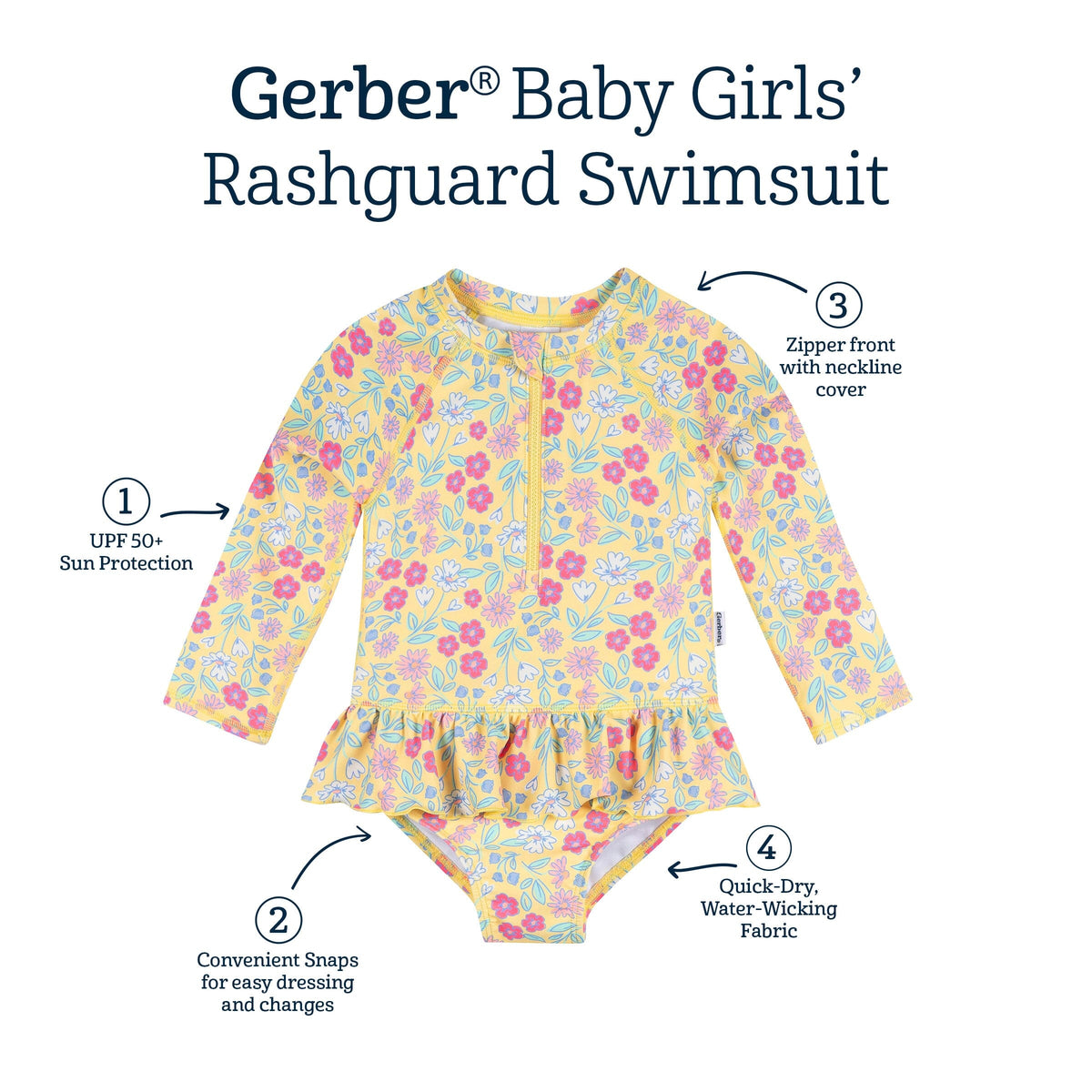 Infant & Toddler Girls UPF 50+ Floral Rash Guard Suit swimwear Gerber® 