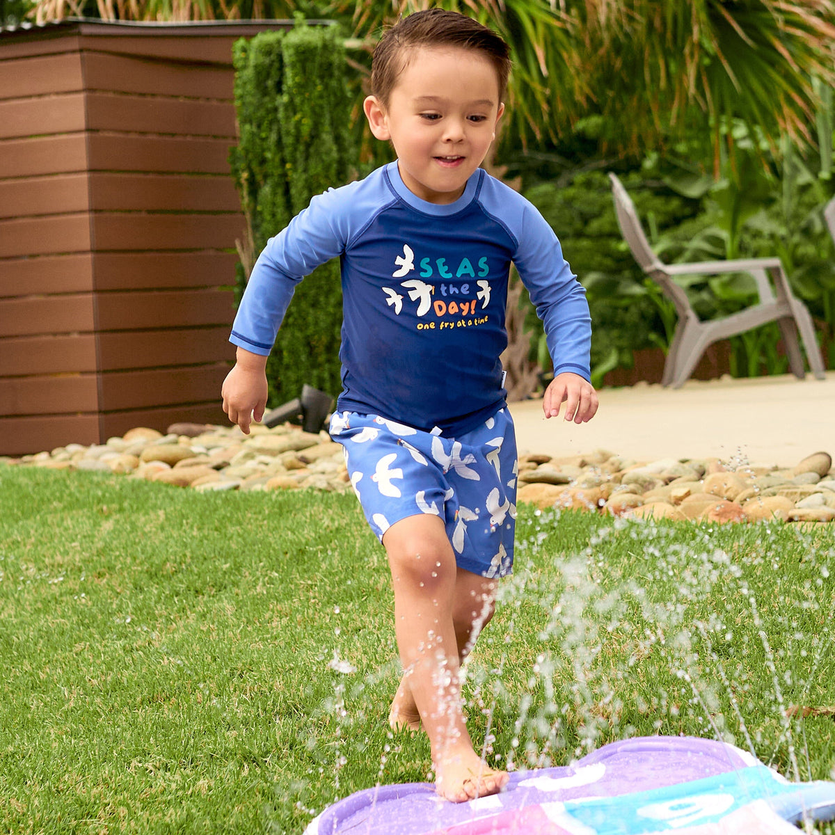 2-Piece Baby & Toddler Boys UPF 50+ Seagulls Rash Guard & Swim Trunks Set swimwear Gerber® 