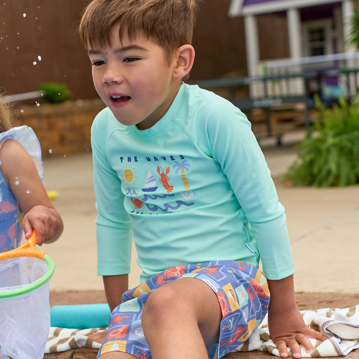 2-Piece Baby & Toddler Boys UPF 50+ Green Stamps Rash Guard & Swim Trunks Set swimwear Gerber® 