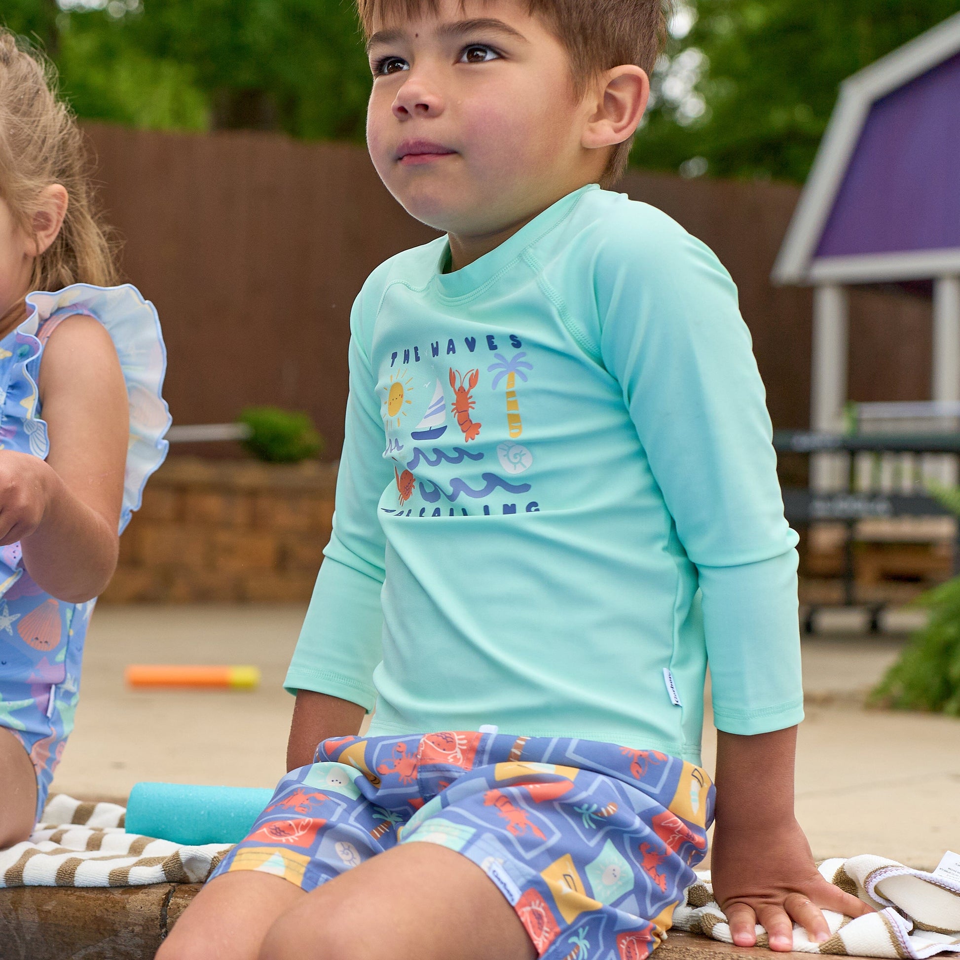 2-Piece Baby & Toddler Boys UPF 50+ Green Stamps Rash Guard & Swim Trunks Set swimwear Gerber® 