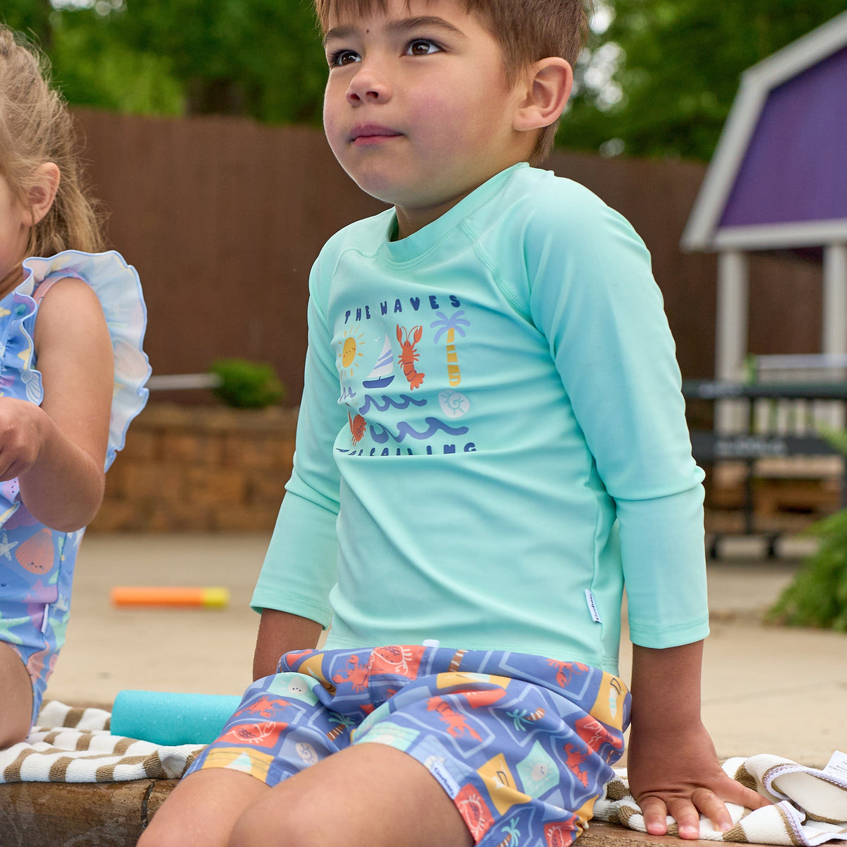 2-Piece Baby & Toddler Boys UPF 50+ Green Stamps Rash Guard & Swim Trunks Set swimwear Gerber® 