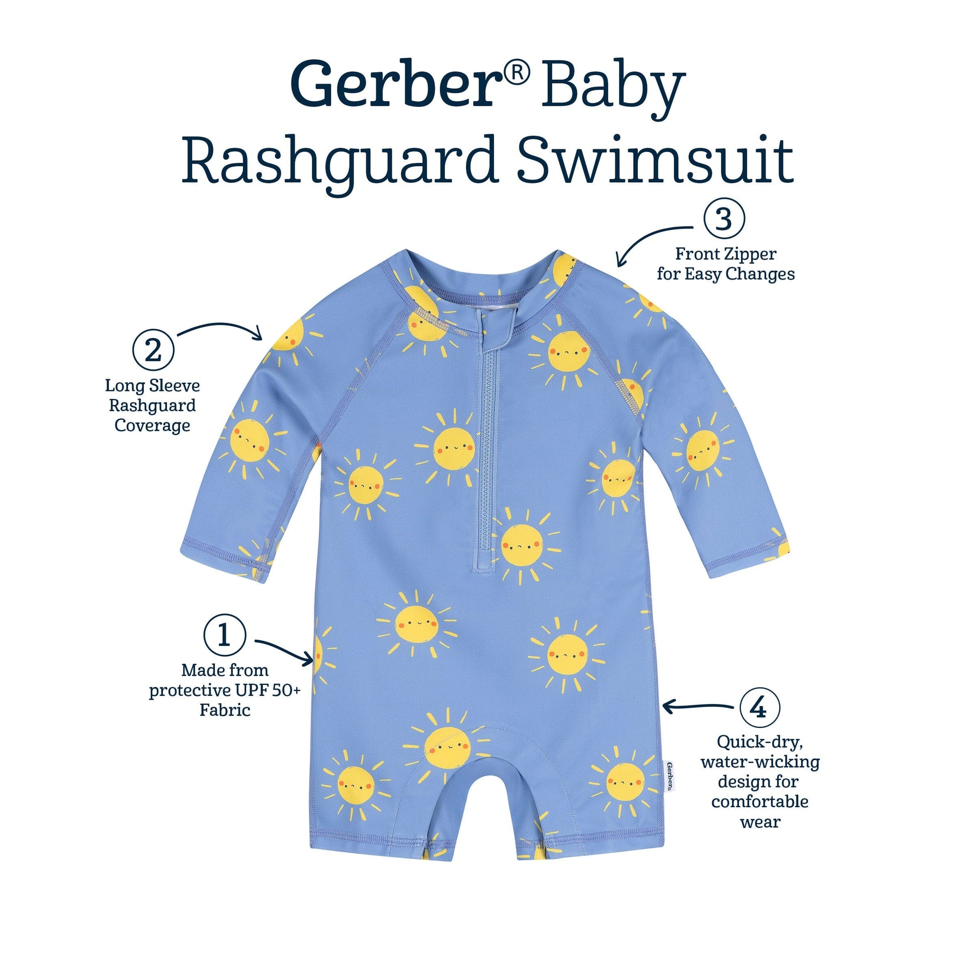 Baby Boys UPF 50+ Sunshine Smiles Long Sleeve Rash Guard swimwear Gerber® 