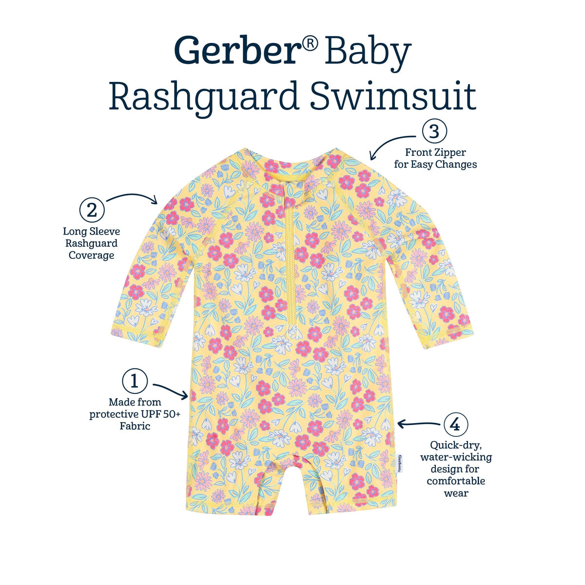 Baby Girls UPF 50+ Floral Long Sleeve Rash Guard swimwear Gerber® 