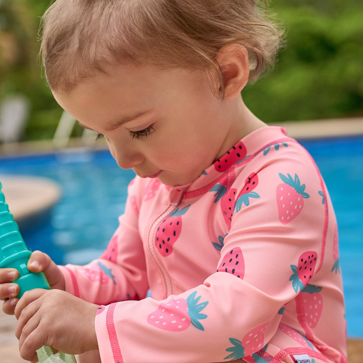 Baby Girls UPF 50+ Pink Strawberry Long Sleeve Rash Guard swimwear Gerber® 