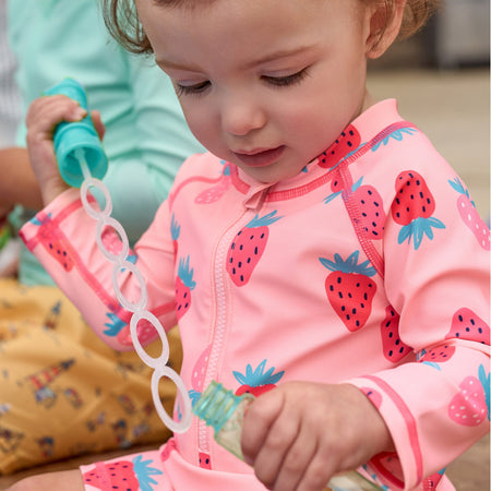 Baby Girls UPF 50+ Pink Strawberry Long Sleeve Rash Guard