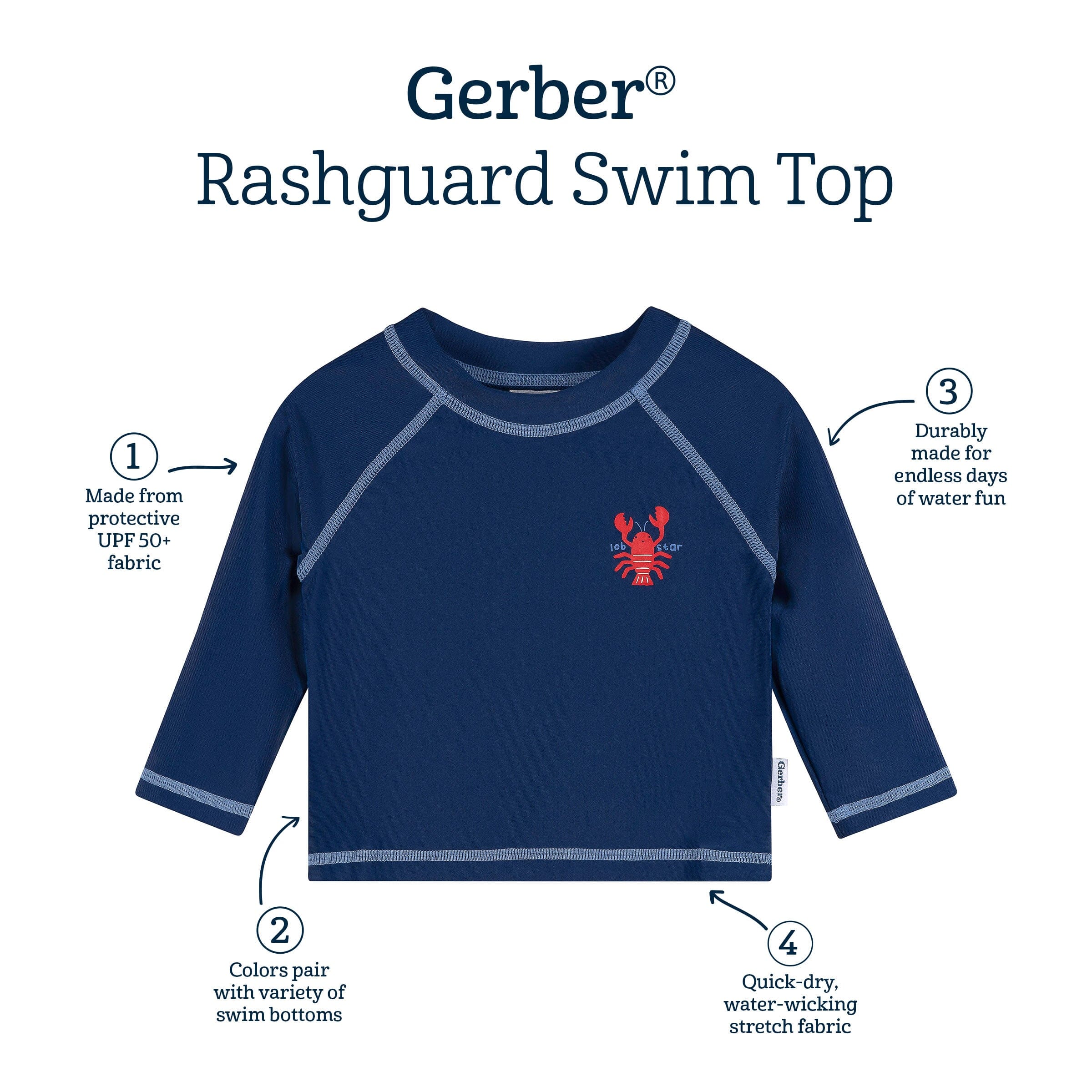 Baby & Toddler Boys UPF 50+ Lobster Rash Guard swimwear Gerber® 