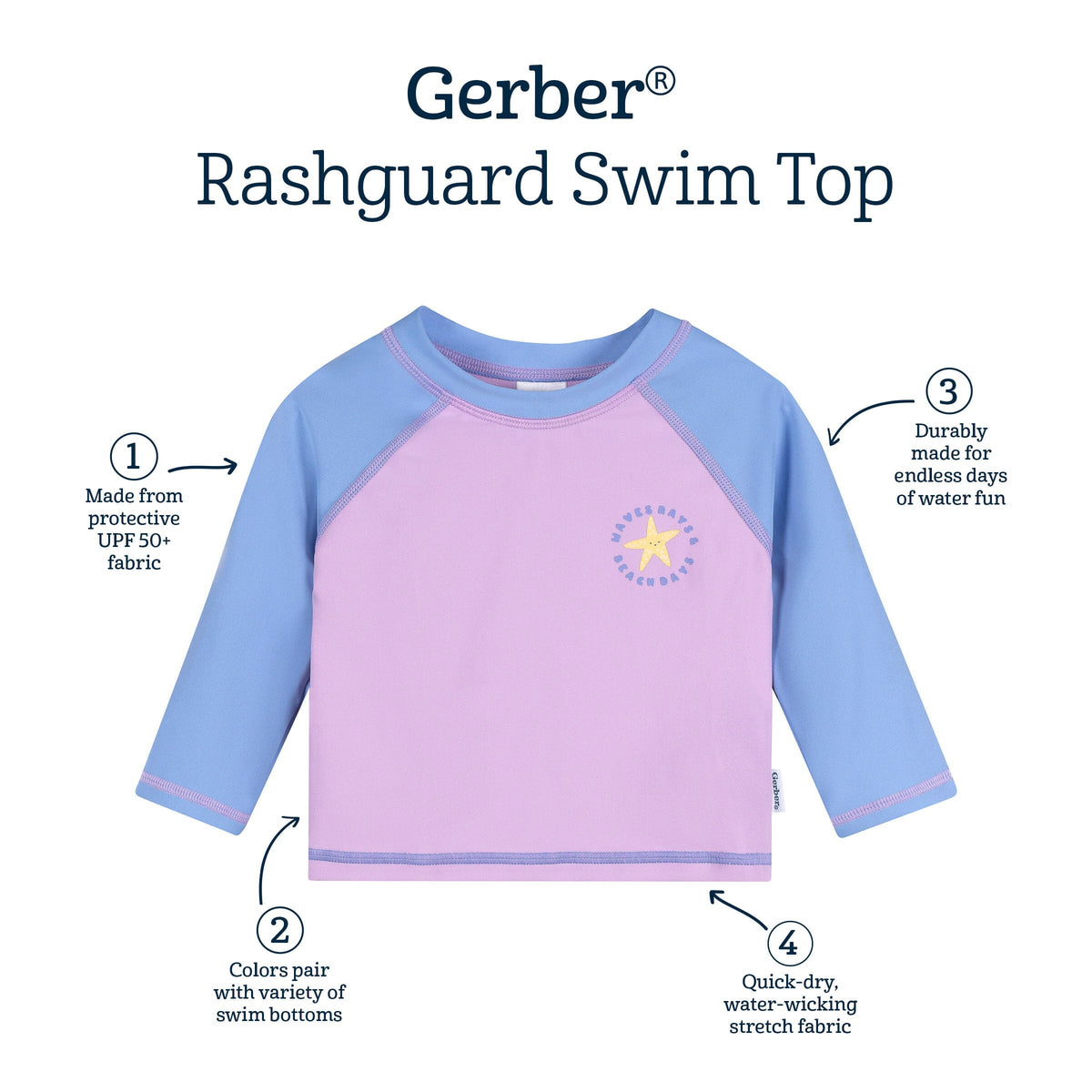 Baby & Toddler Girls UPF 50+ Starfish Rash Guard swimwear Gerber® 