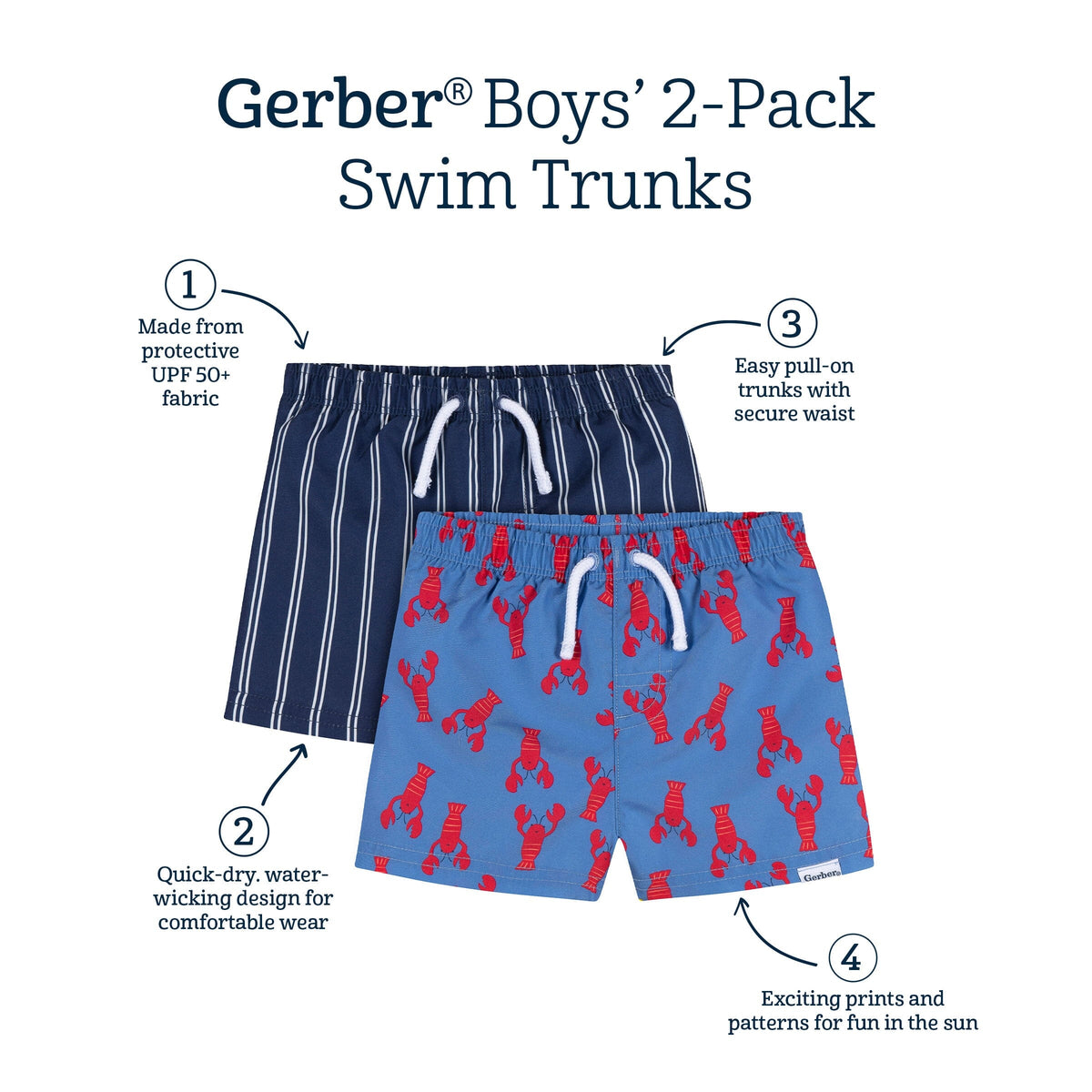 2-Pack Baby & Toddler Boys UPF 50+ Lobsters Swim Trunks swimwear Gerber® 