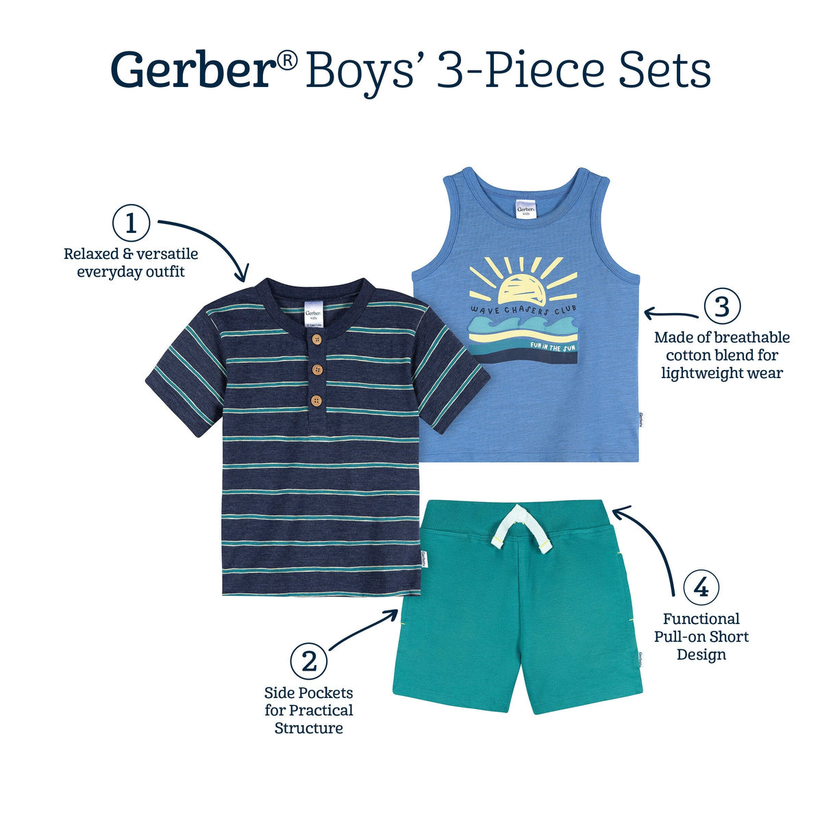 3-Piece Infant & Toddler Boys Chasing Waves T-Shirts & Shorts outfits Gerber® 