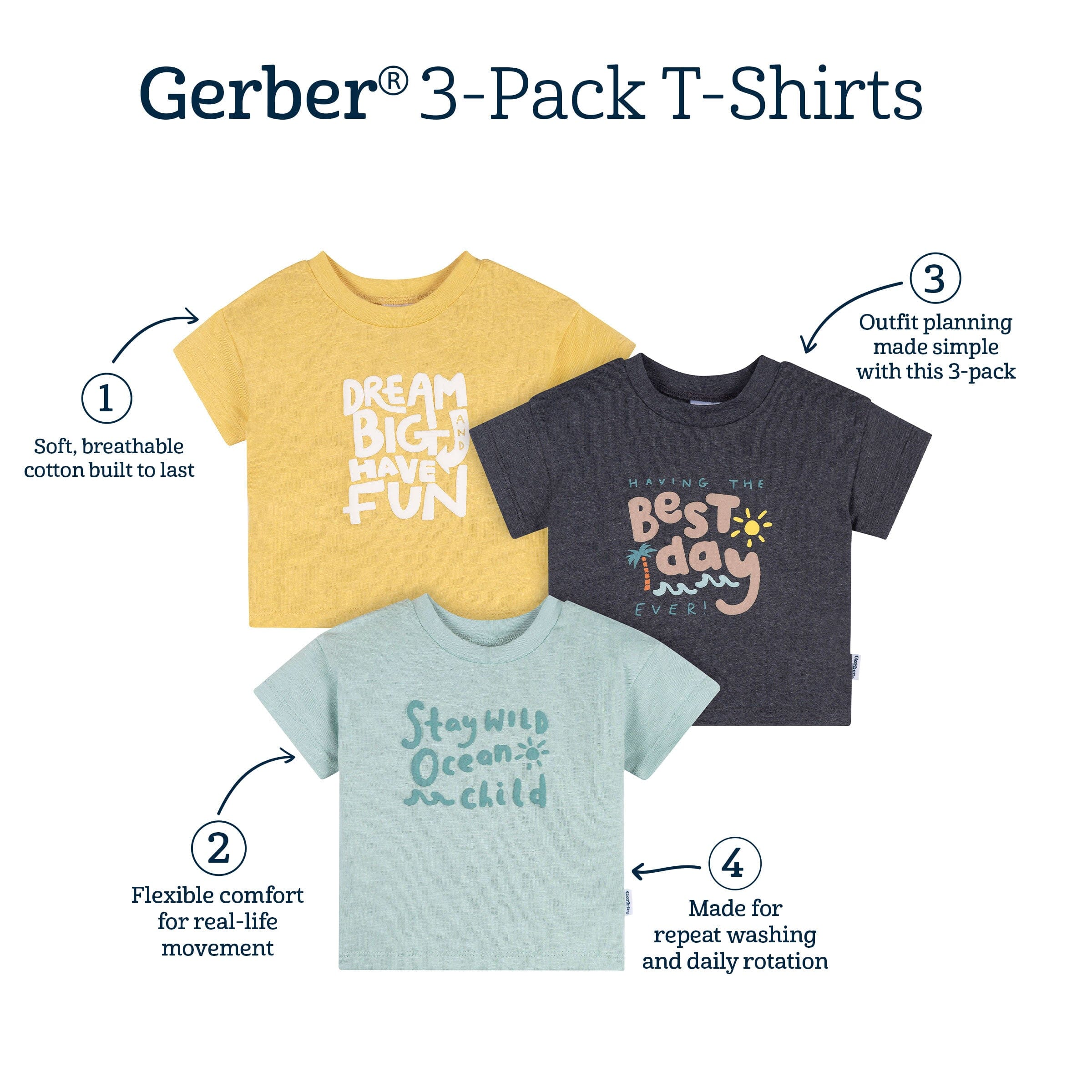 3-Pack Baby & Toddler Boys Ocean Child Short Sleeve Graphic T-Shirts tops Gerber® 