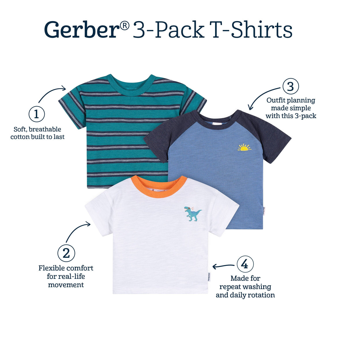 3-Pack Baby & Toddler Boys Party Animal Short Sleeve Graphic T-Shirts tops Gerber® 