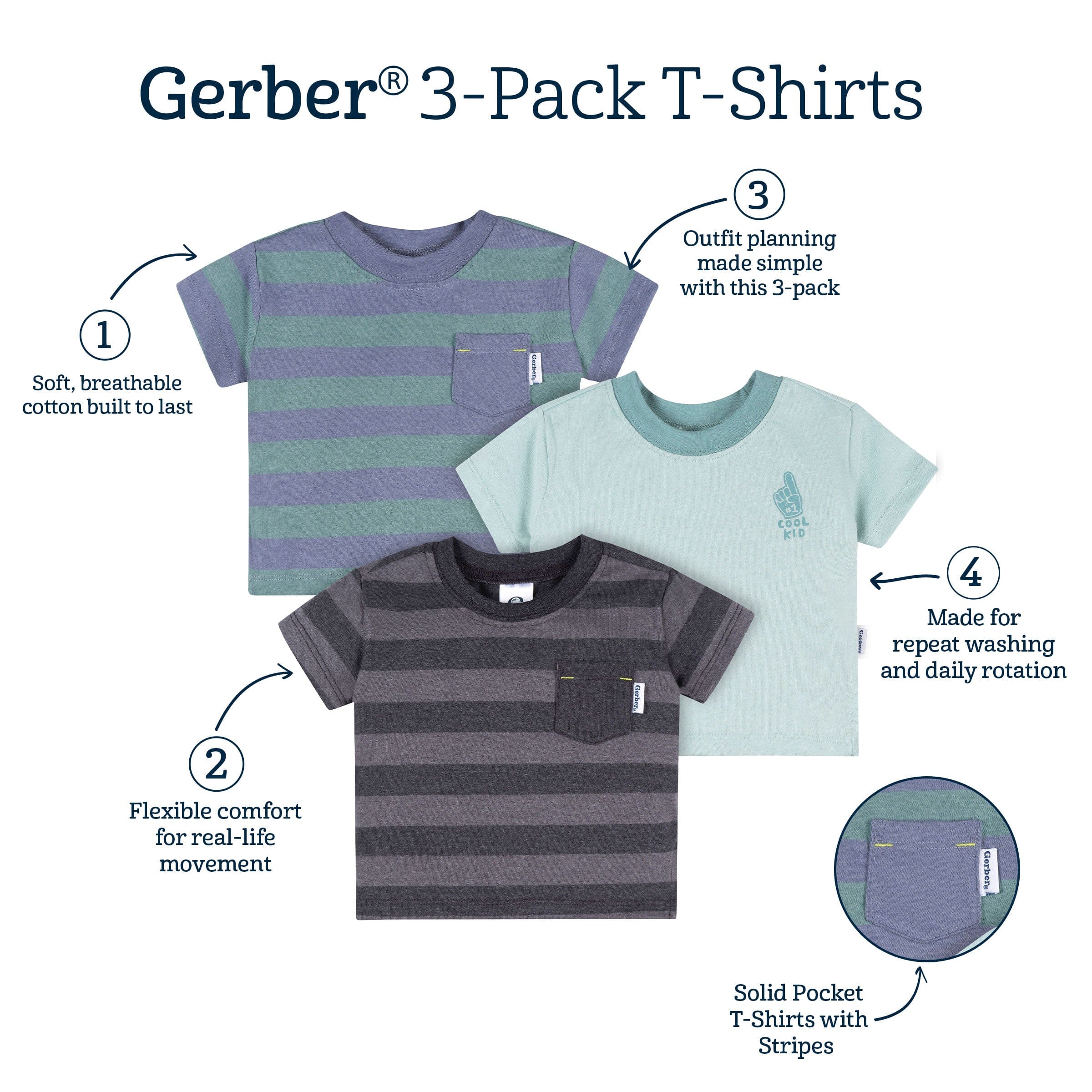 3-Pack Baby & Toddler Boys Stripes Short Sleeve T-Shirts tops Gerber® 