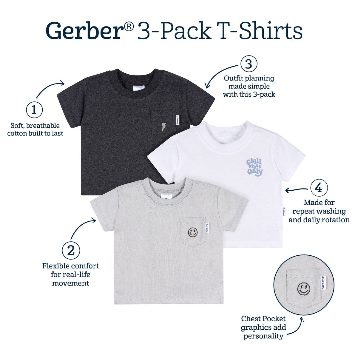 3-Pack Baby & Toddler Boys Chill Vibes Short Sleeve T-Shirts tops Gerber® 