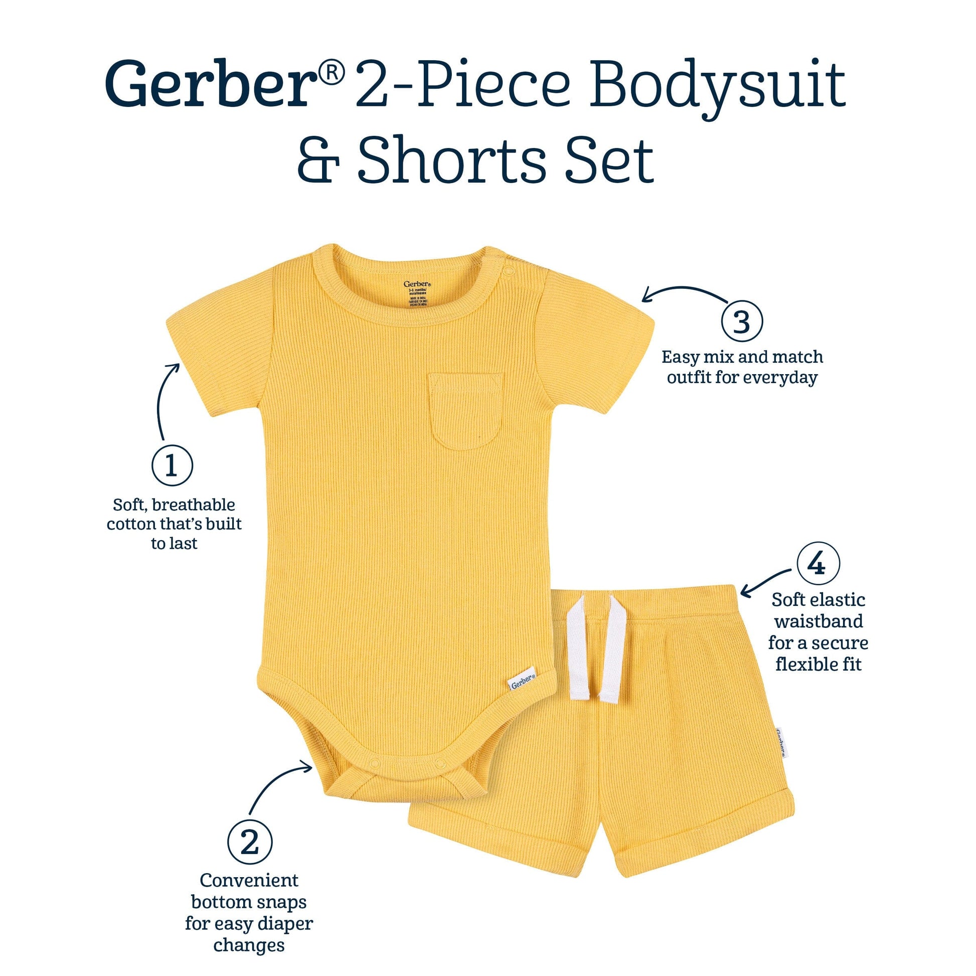 2-Piece Baby Boys Yellow Bodysuit & Shorts Set outfits Gerber® 