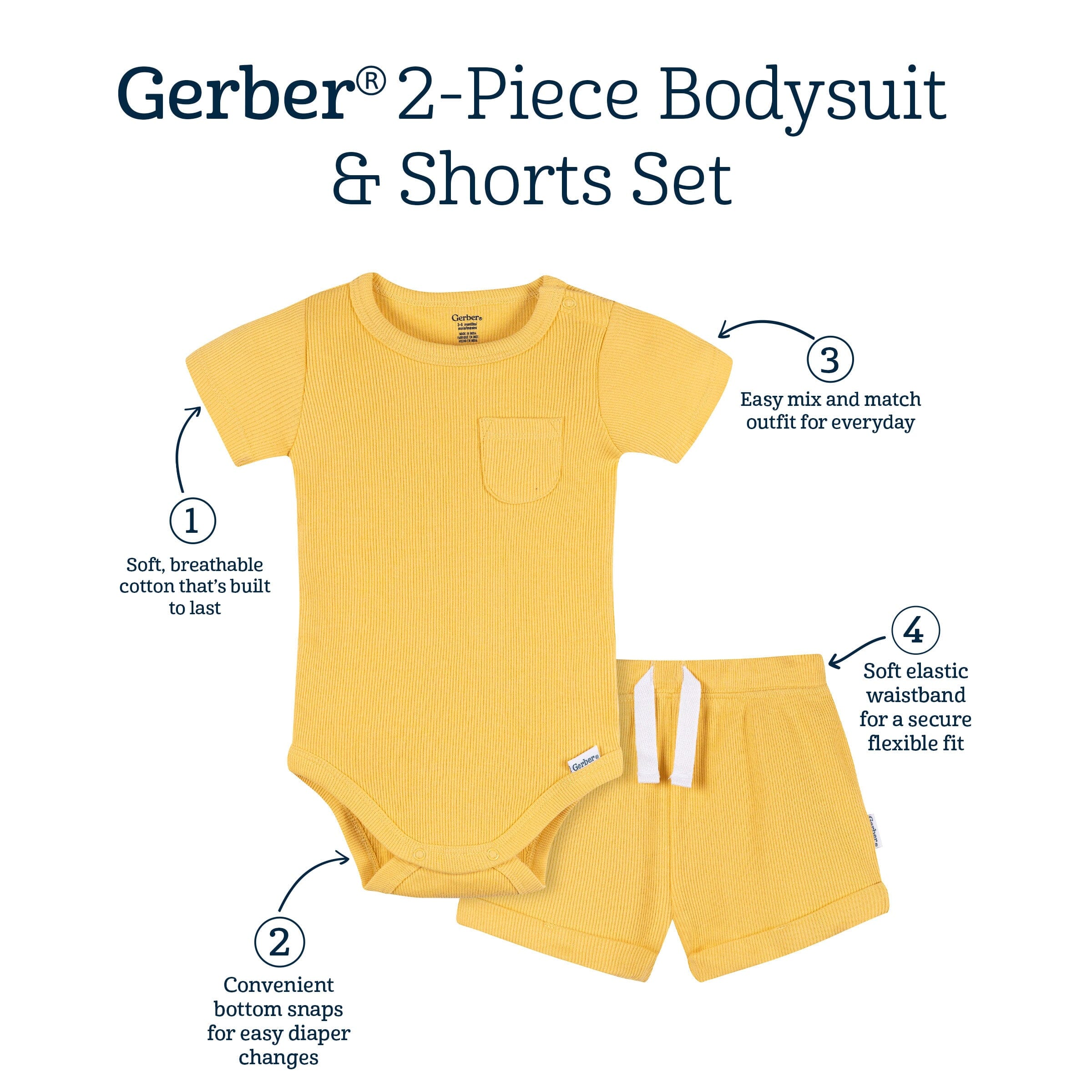 2-Piece Baby Boys Yellow Bodysuit & Shorts Set outfits Gerber® 