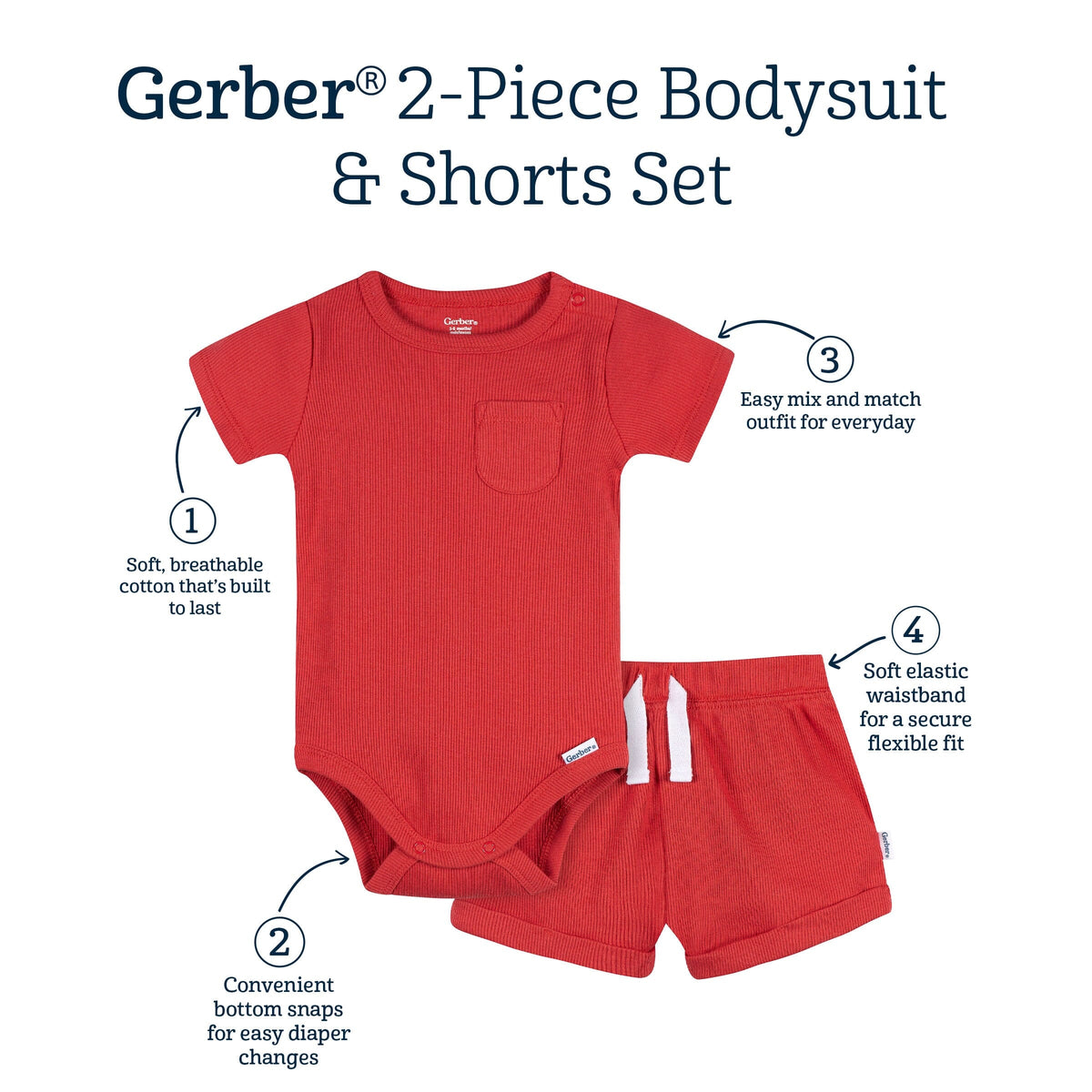 2-Piece Baby Boys Red Bodysuit & Shorts Set outfits Gerber® 