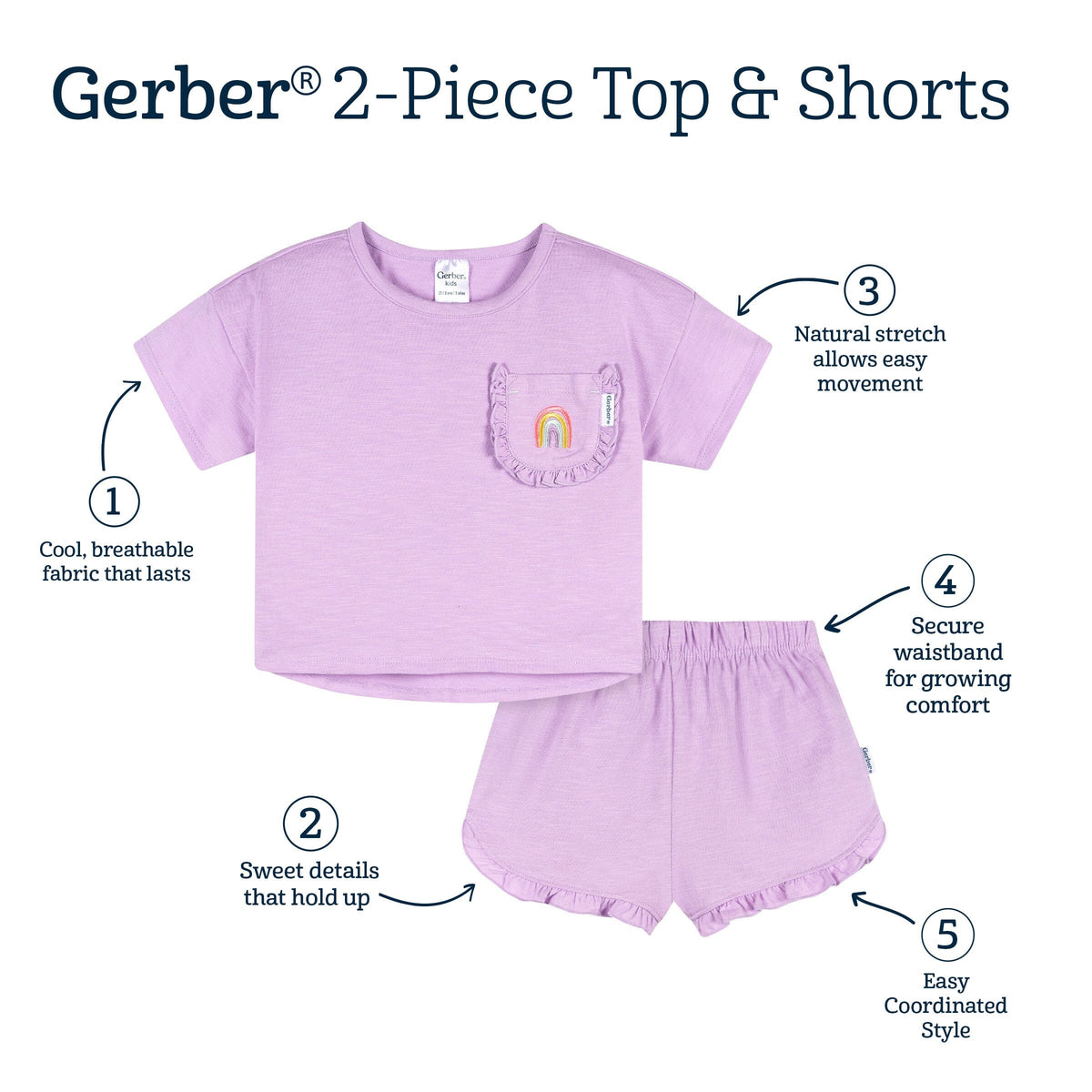 2-Piece Infant & Toddler Girls Rainbow Pocket Tee and Shorts Set outfits Gerber® 