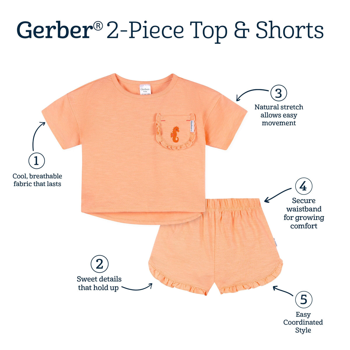 2-Piece Infant & Toddler Girls Seahorse Pocket Tee and Shorts Set outfits Gerber® 