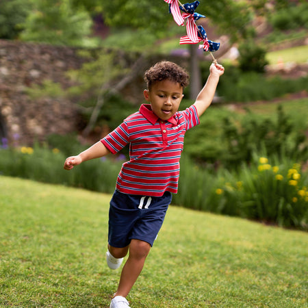 2-Piece Infant & Toddler Boys Red & Blue Stripe Polo Shirt and Shorts Set